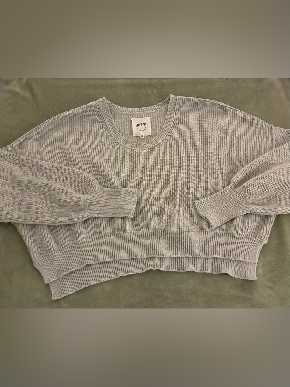 Women’s Aerie Gray Ribbed Oversized Cropped Sweater Size Medium